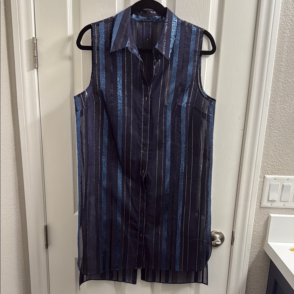 Striped Sleeveless Button-Up Shirt